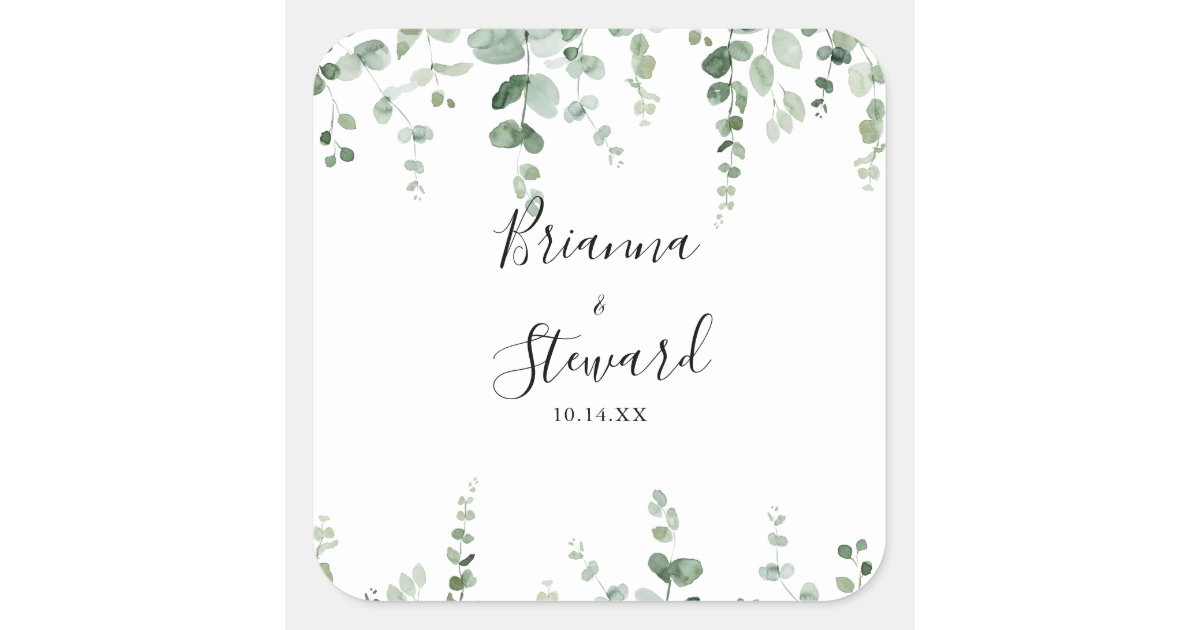 Green Eucalyptus Botanical Wedding Envelope Seals