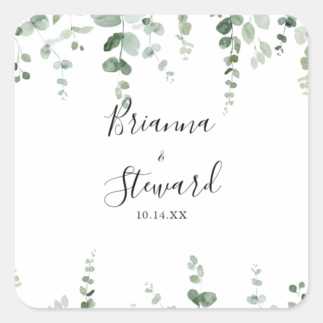 Green Eucalyptus Wedding Envelope Seals (Front)