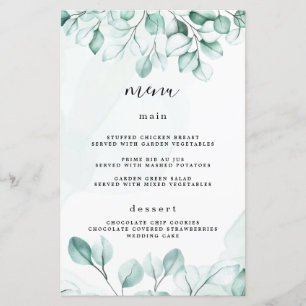 Green Eucalyptus Wedding Menu Cards