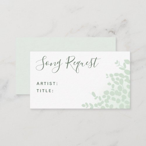 Green Eucalyptus Wedding Song Request card 