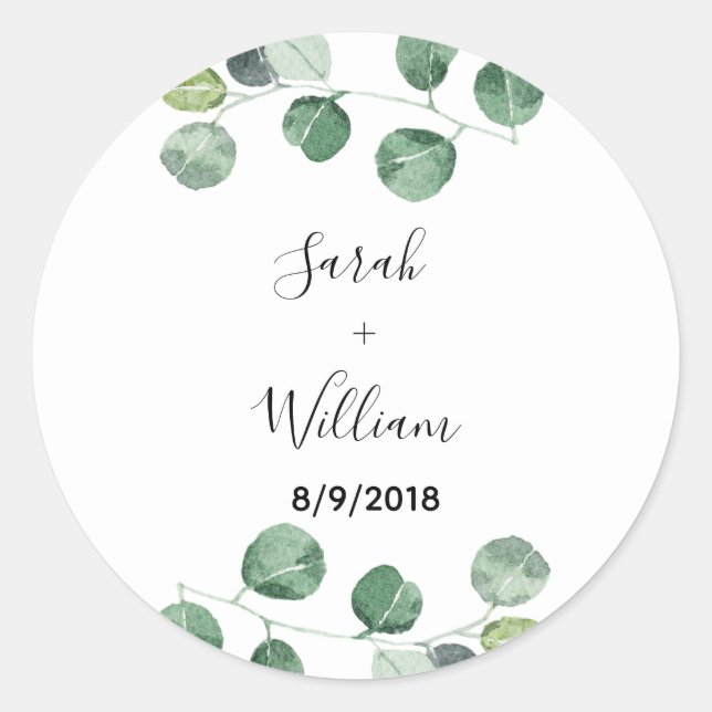 Green Eucalyptus Wedding Sticker (Front)