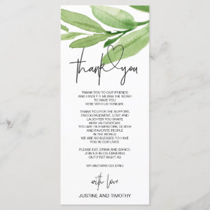 Green Eucalyptus Wedding Thank You Table Setting Menu