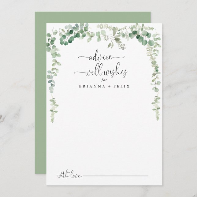 Green Eucalyptus Wedding Well Wishes Advice Card (Front/Back)