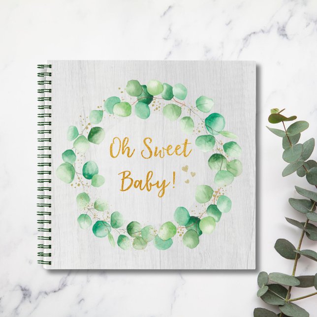Green Eucalyptus Wood Quote Baby Notebook (Close up)