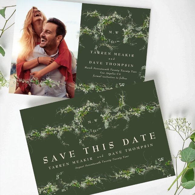 Green Eucalyptus Wreath Monogram Wedding Photo Save The Date (Creator Uploaded)