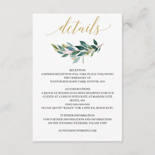 Green eucalypus gold geometric Enclosure Card