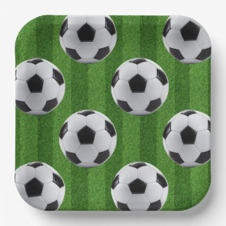 Green European Football Pattern Paper Plates