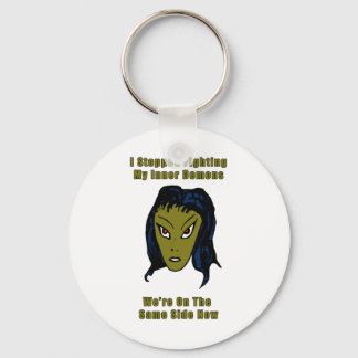 Green Evil Alien Woman Same Side Now Keychain
