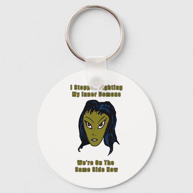 Green Evil Alien Woman Same Side Now Keychain (Front)