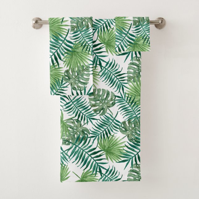 Green Exotic Leaves Bath Towel Set (Insitu)