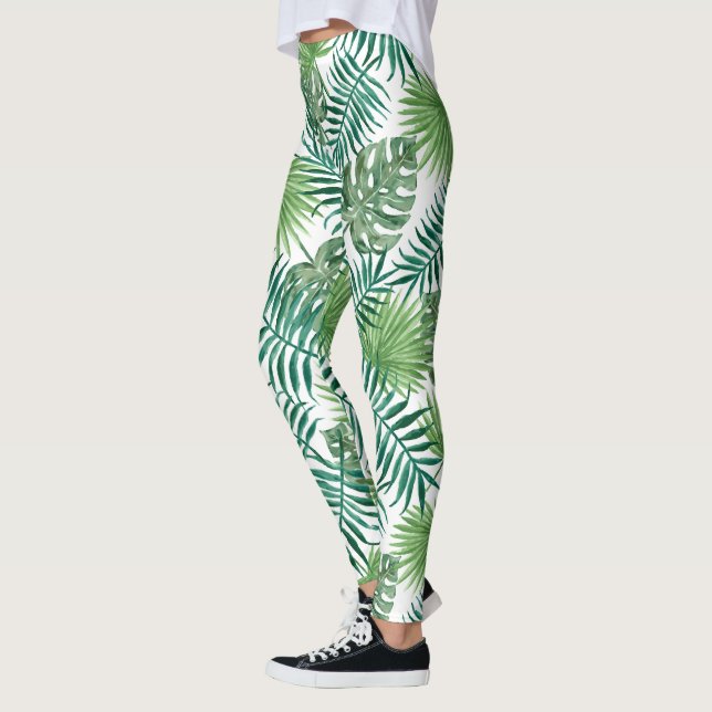 Green Exotic Leaves Pattern Leggings (Left)