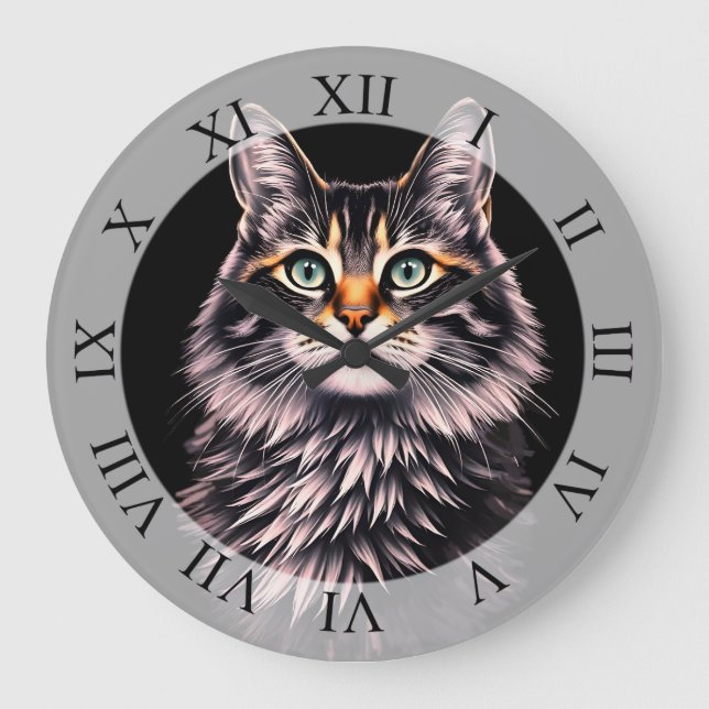 Green Eye Cat  Large Clock (Front)