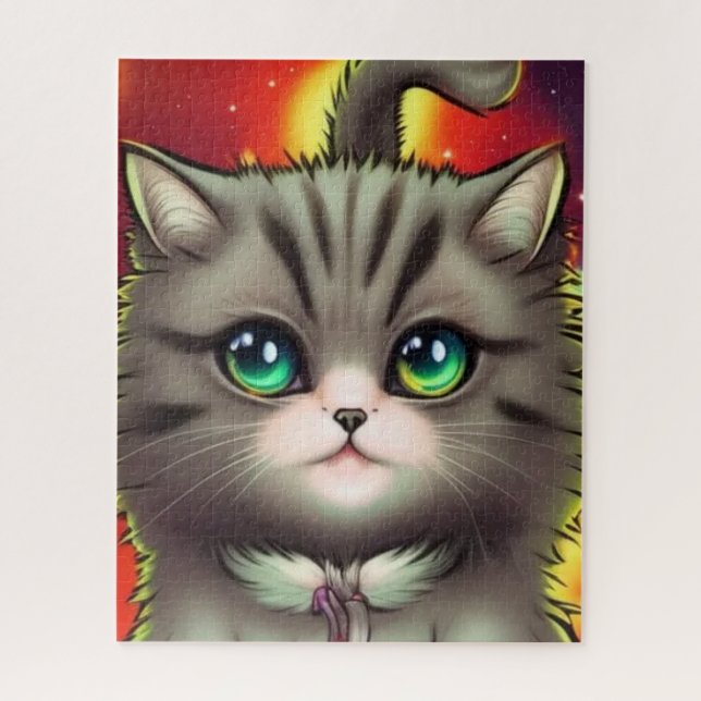 Green Eye Cat Ready to Play Jigsaw Puzzle (Vertical)