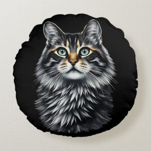Green Eye Cat Round Pillow