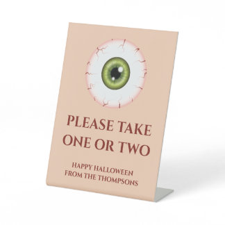 Green Eye Halloween Trick Or Treaters Candy Note Pedestal Sign