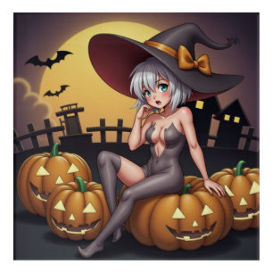 Green Eye Halloween Witch on Jack-O-Lantern's Acrylic Print