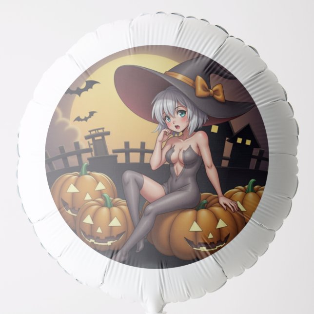 Green Eye Halloween Witch on Jack-O-Lantern's Balloon (Front)