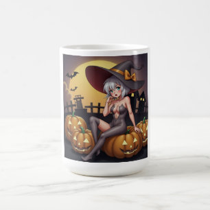 Green Eye Halloween Witch on Jack-O-Lantern's Coffee Mug