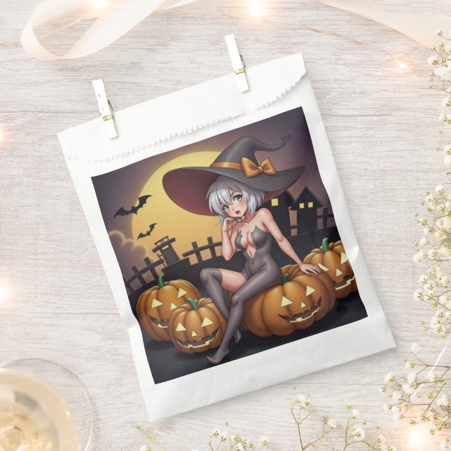 Green Eye Halloween Witch on Jack-O-Lantern's Favor Bag (Clipped)