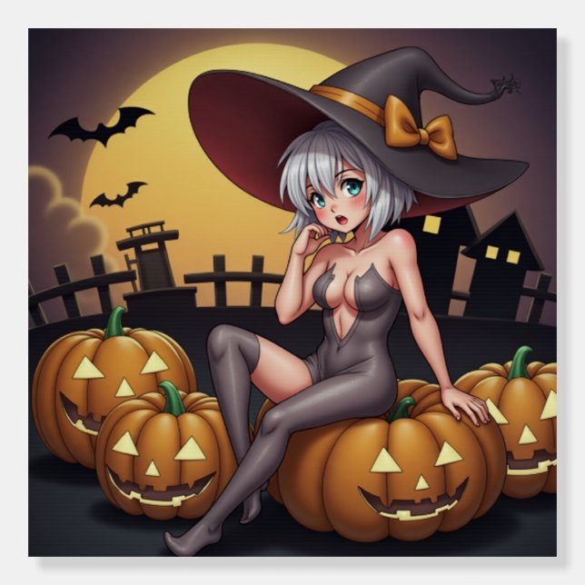 Green Eye Halloween Witch on Jack-O-Lantern's Foam Board (Front)