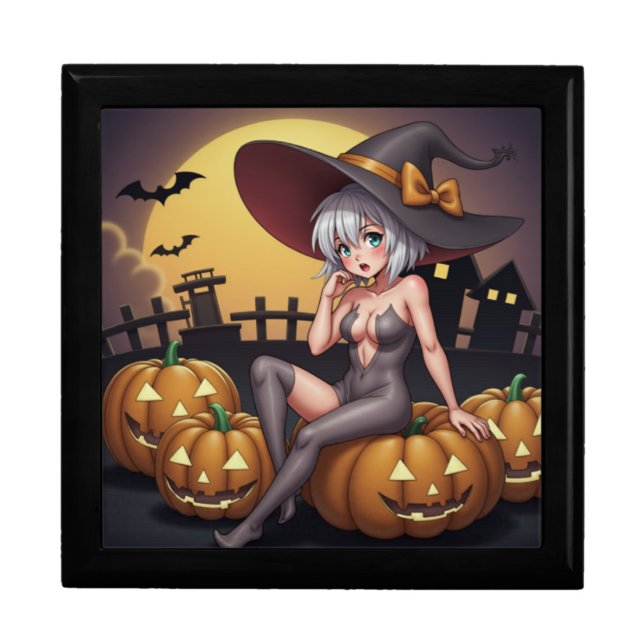 Green Eye Halloween Witch on Jack-O-Lantern's Gift Box (Front)