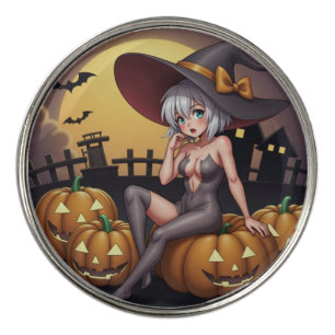 Green Eye Halloween Witch on Jack-O-Lantern's Golf Ball Marker