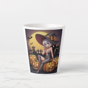 Green Eye Halloween Witch on Jack-O-Lantern's Latte Mug
