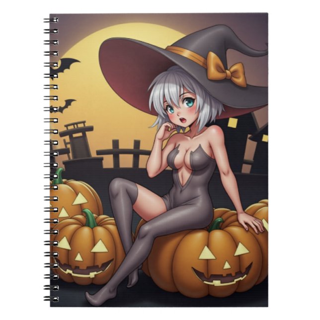 Green Eye Halloween Witch on Jack-O-Lantern's Notebook (Front)