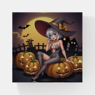 Green Eye Halloween Witch on Jack-O-Lantern's Paperweight