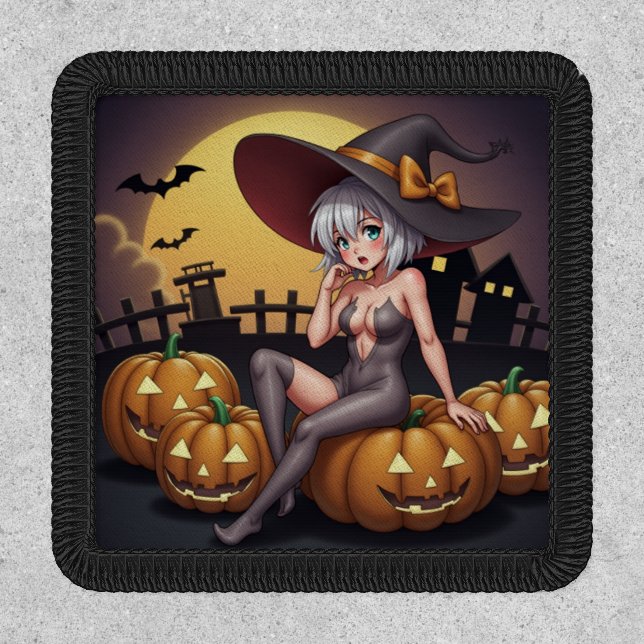 Green Eye Halloween Witch on Jack-O-Lantern's Patch (Front)