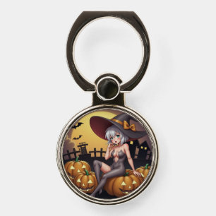 Green Eye Halloween Witch on Jack-O-Lantern's Phone Ring Stand