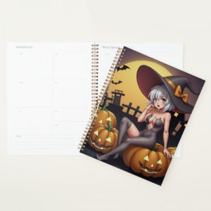 Green Eye Halloween Witch on Jack-O-Lantern's Planner