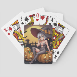 Green Eye Halloween Witch on Jack-O-Lantern's Poker Cards