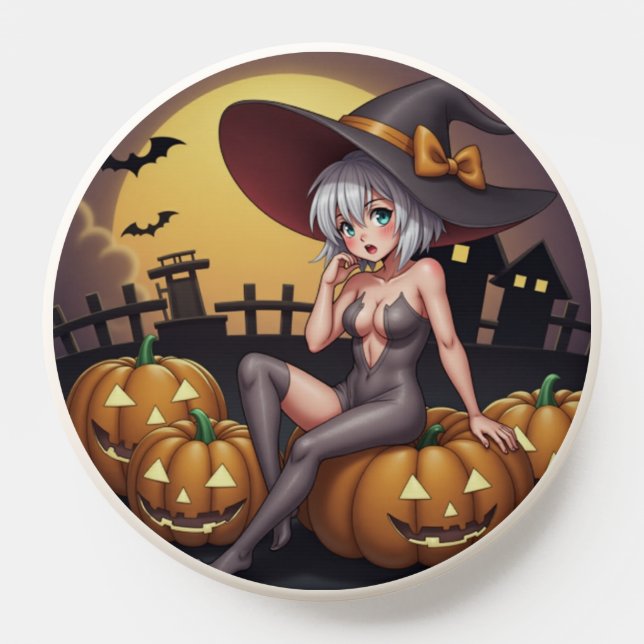 Green Eye Halloween Witch on Jack-O-Lantern's PopSocket (Popsocket)