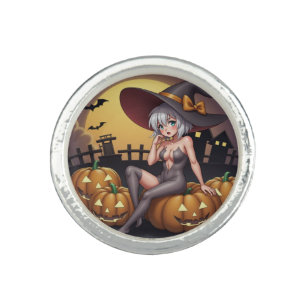 Green Eye Halloween Witch on Jack-O-Lantern's Ring