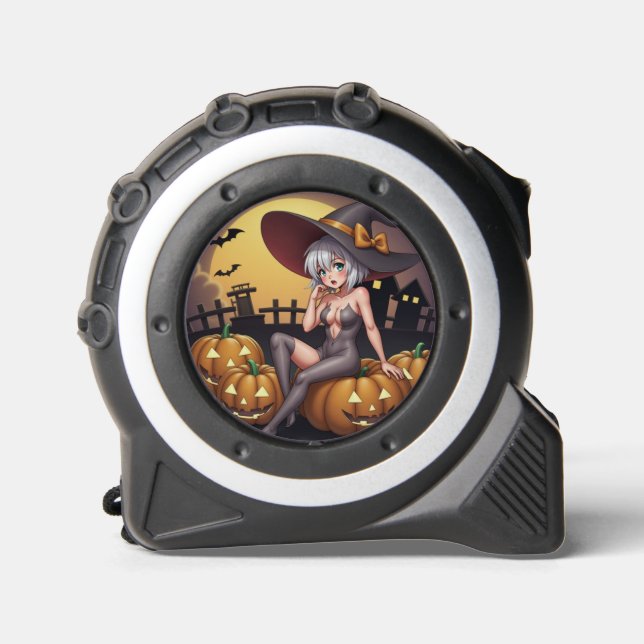 Green Eye Halloween Witch on Jack-O-Lantern's Tape Measure (Front)