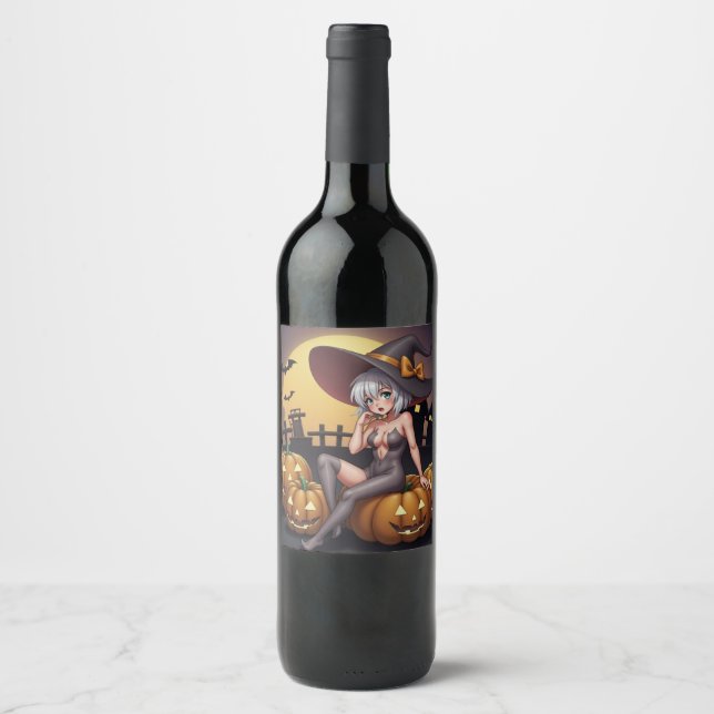 Green Eye Halloween Witch on Jack-O-Lantern's Wine Label (Front)