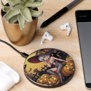 Green Eye Halloween Witch on Jack-O-Lantern's Wireless Charger