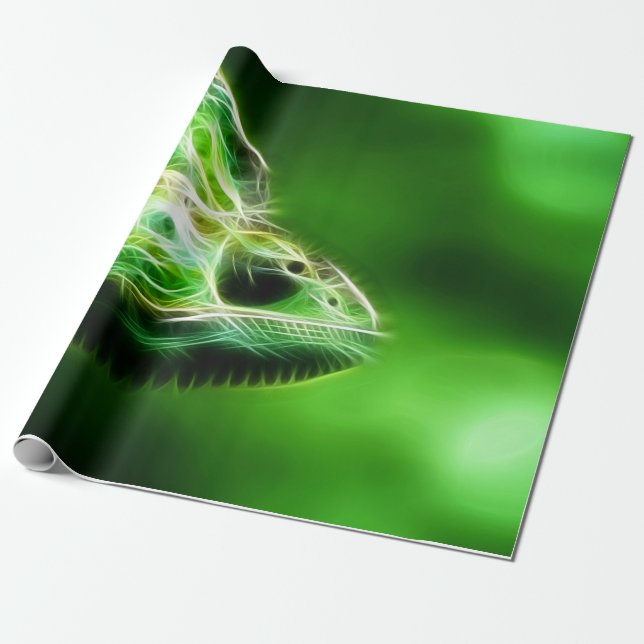 Green Eye Lime Green Lizard Wrapping Paper (Unrolled)