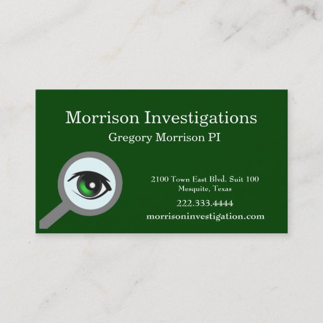 Green Eye Private Investigation Business Card (Front)