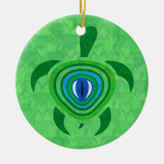 Green Eye Turtle Round Ornament
