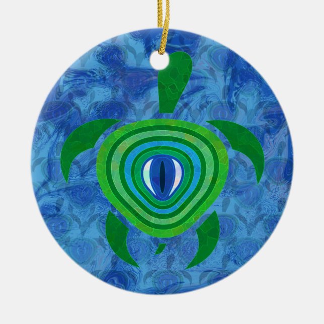 Green Eye Turtle Round Ornament (Front)