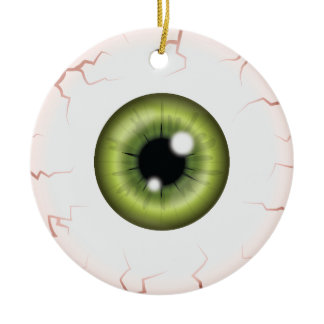 Green Eyeball With Custom Name Happy Halloween Eye Ceramic Ornament