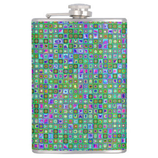 Green 'Eyeballs' Psychedelic Retro Tiles Pattern Flask