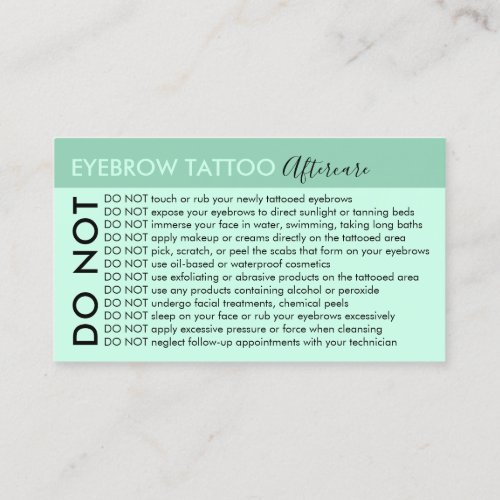 Green Eyebrow Tattoo Avoids Advices Aftercare Business Card
