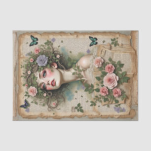 Green-Eyed Beauty with Flowers & Butterflies Tissue Paper