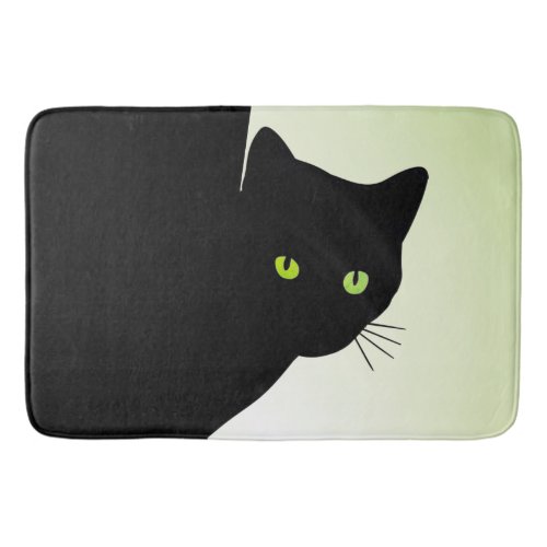 Green Eyed Black Cat Bath Mat