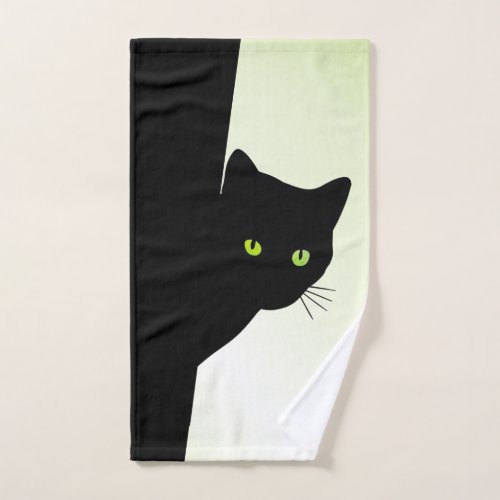 Green Eyed Black Cat Bath Towel Set