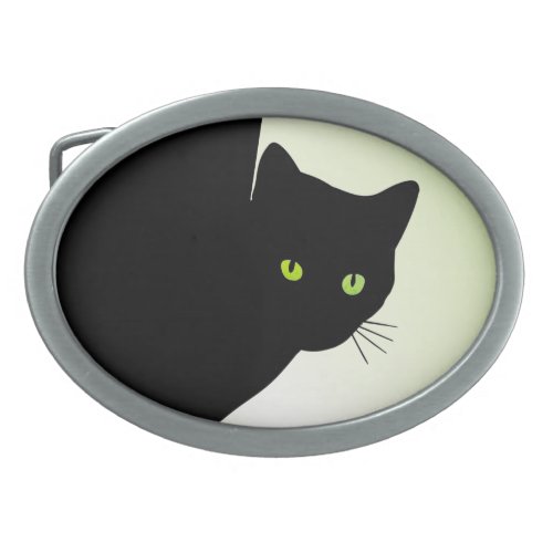 Green Eyed Black Cat Belt Buckle