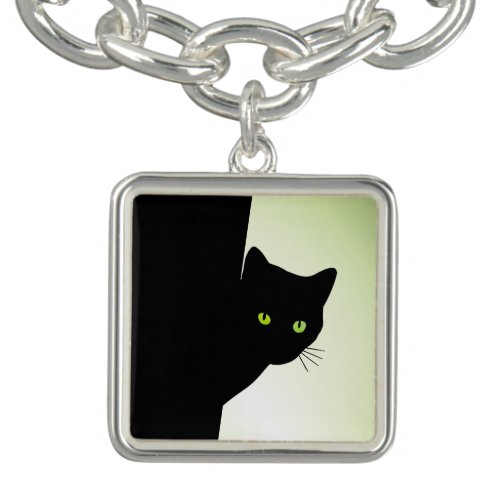 Green Eyed Black Cat Bracelet